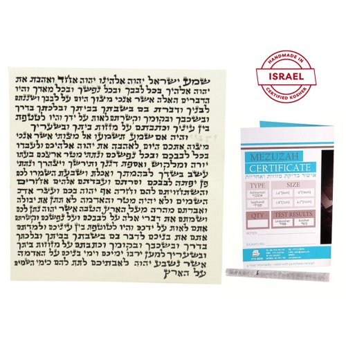 Mezuzah Scroll Ashkenaz Version Made in Israel 100% Kosher with Certificate