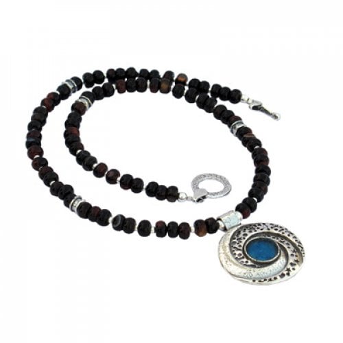 Michal Kirat Black Onyx Necklace with Roman Glass Pendant - Galaxy Setting