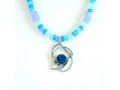 Michal Kirat Blue Crystal Necklace with Roman Glass in Silver Bird Pendant