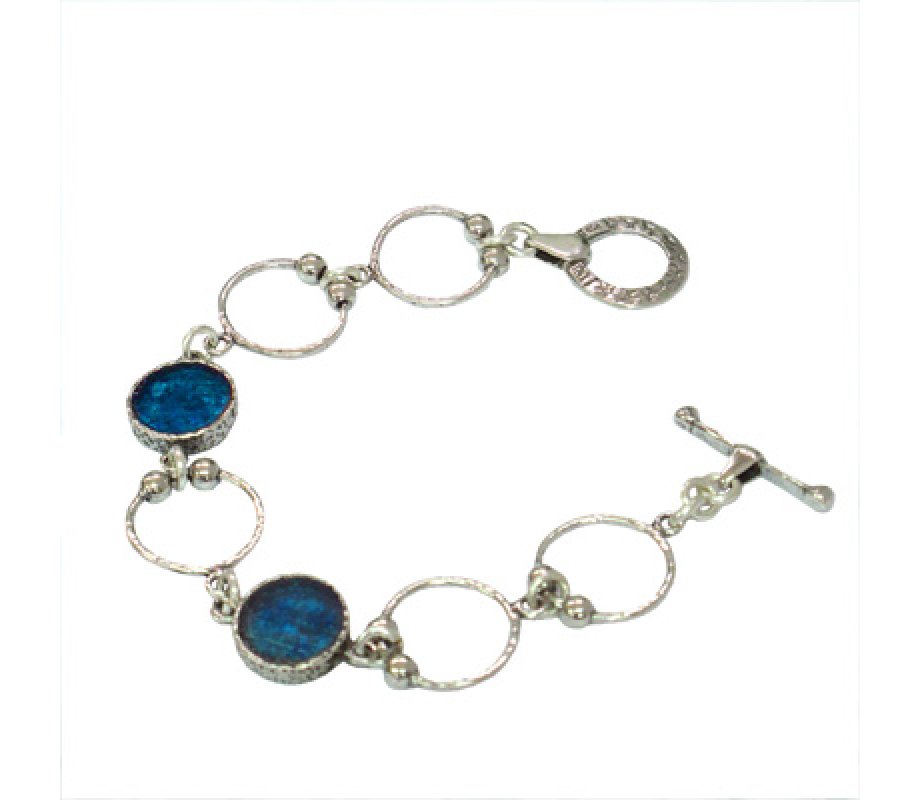 Michal Kirat Bracelet, Sterling Silver Open Circles and Circular Roman Glass