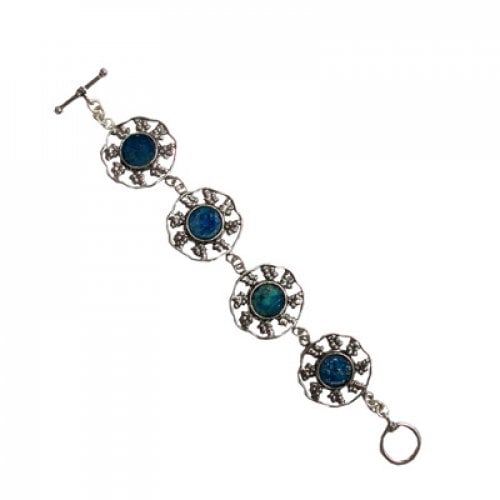 Michal Kirat Bracelet, Sterling Silver Walking on Water Design with Roman Glass