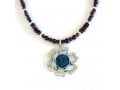 Michal Kirat Red Garnet Necklace with Pendant of Roman Glass in Silver Flower