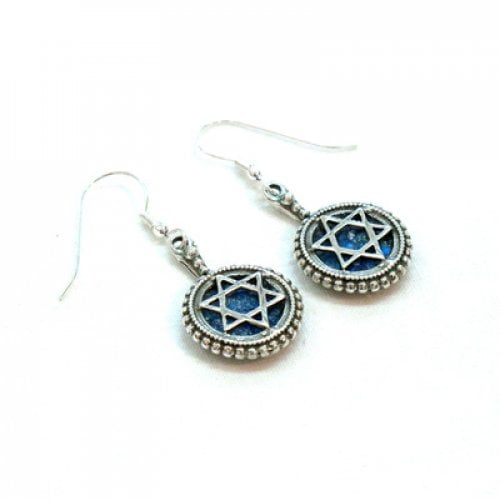 Michal Kirat Roman Glass Drop Earrings with Sterling Silver Star of David