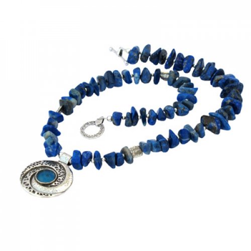 Michal Kirat Roman Glass Silver Necklace - Deep Blue Lapis Beads