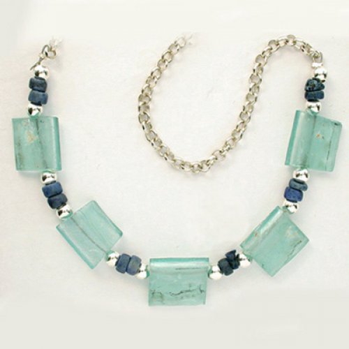 Michal Kirat Roman Glass Silver Necklace with Demorterite Beads