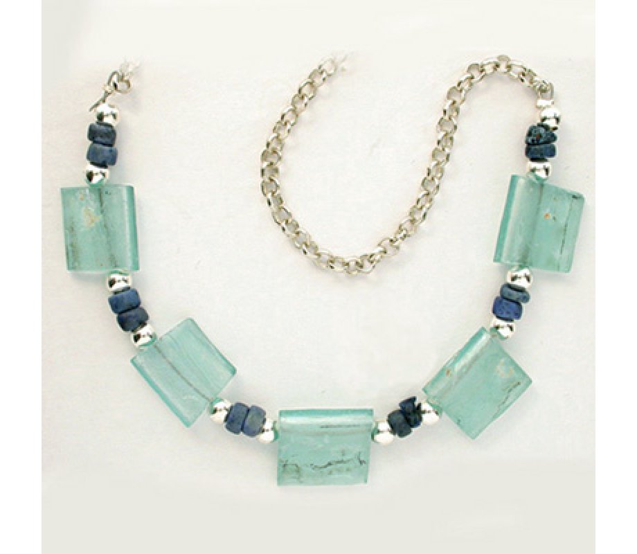 Michal Kirat Roman Glass Silver Necklace with Demorterite Beads