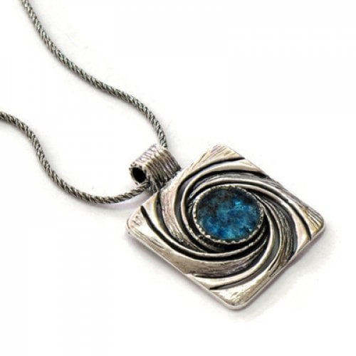 Michal Kirat Roman Glass Silver Necklace with Flowing Spiral Wave Design