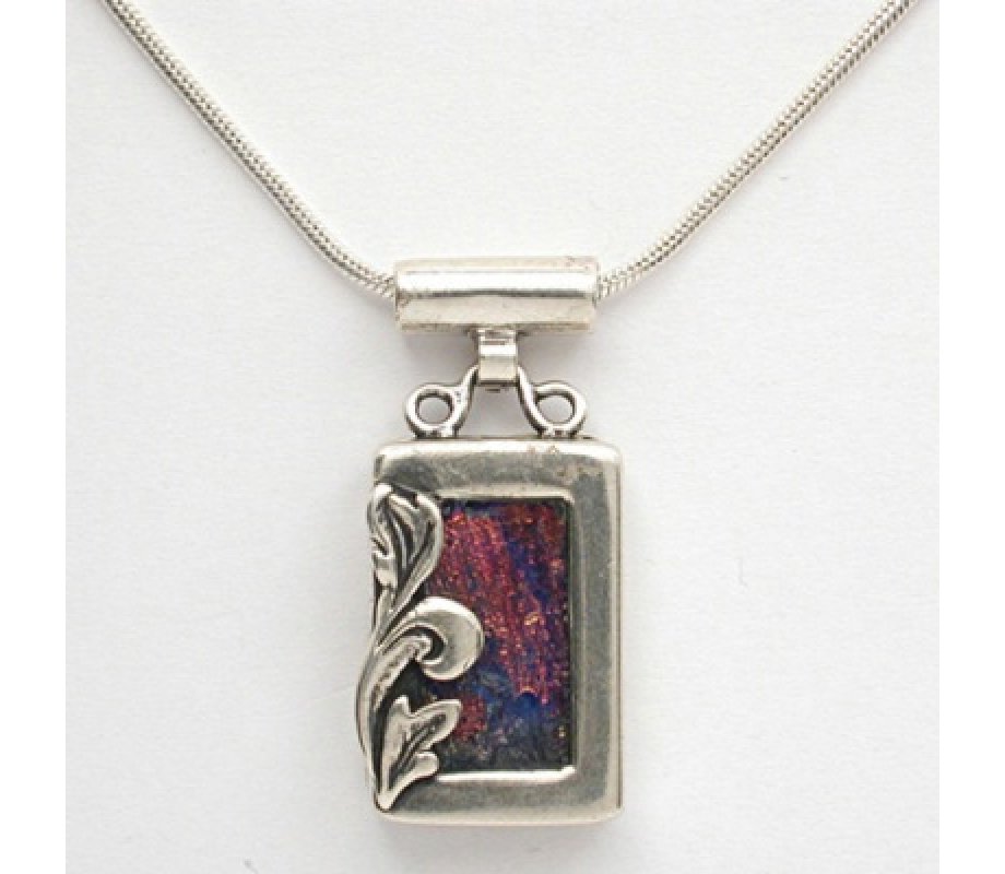 Michal Kirat Silver Necklace and Roman Glass Pendant with Leaf Decoration