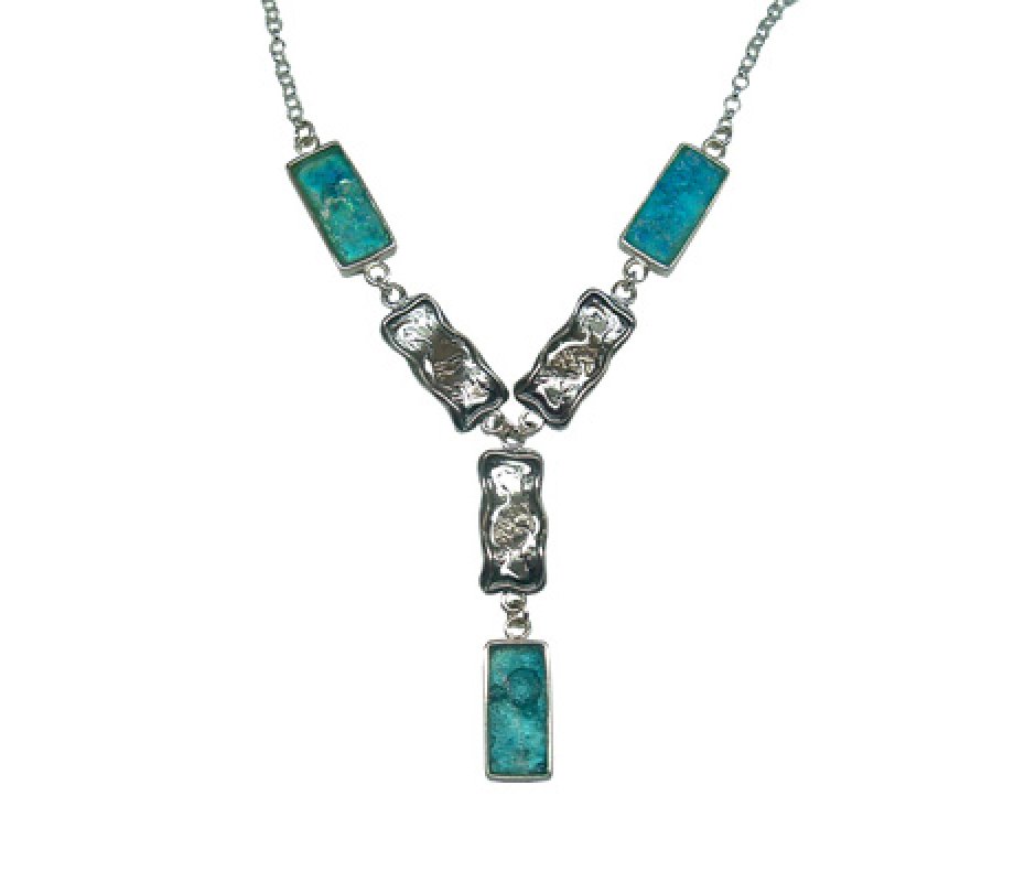 Michal Kirat Silver Roman Glass Necklace with Oblong Pendants - Fantasy Design