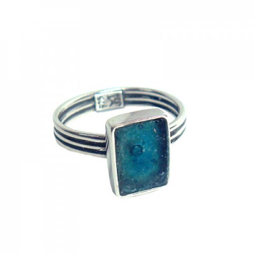 Michal Kirat Small Adjustable Ring and Oblong Roman Glass in Smooth Silver Frame