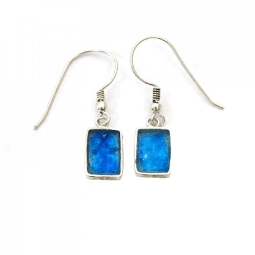 Michal Kirat Small Sterling Silver Drop Earrings, Roman Glass - Rectangle