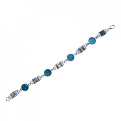 Michal Kirat Sterling Silver Bracelet with Circular Roman glass Decorative Discs