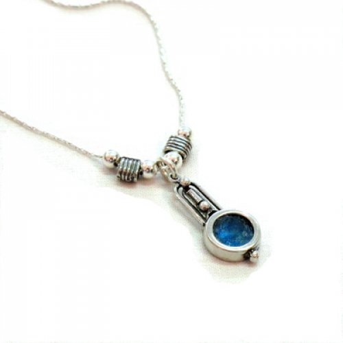 Michal Kirat Sterling Silver Necklace with Roman Glass Drop Pendant