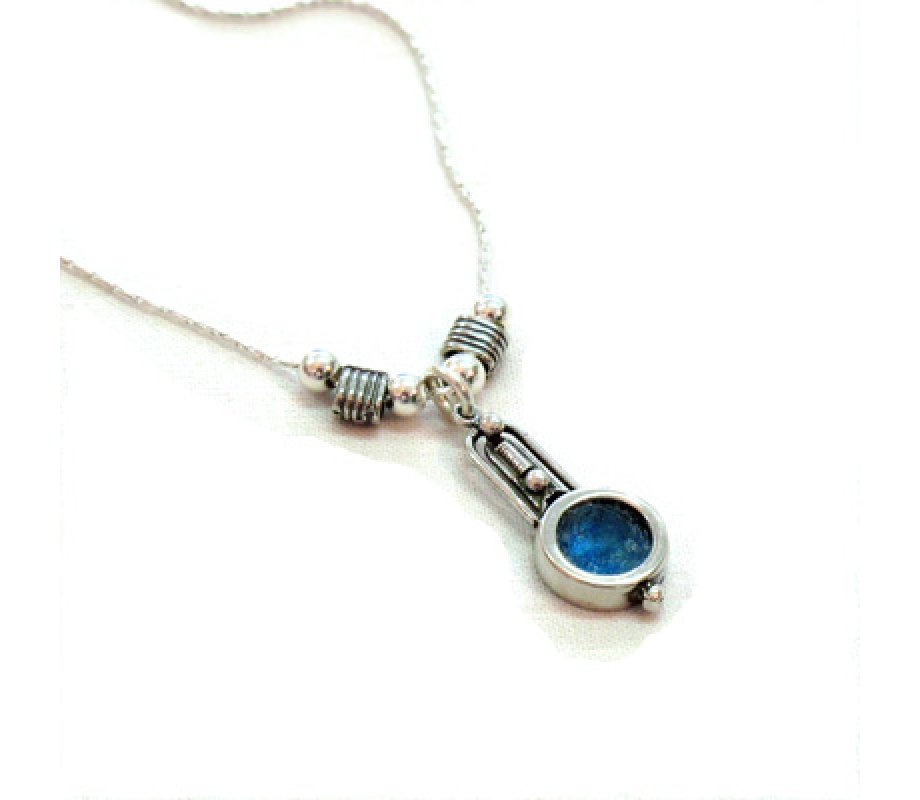 Michal Kirat Sterling Silver Necklace with Roman Glass Drop Pendant