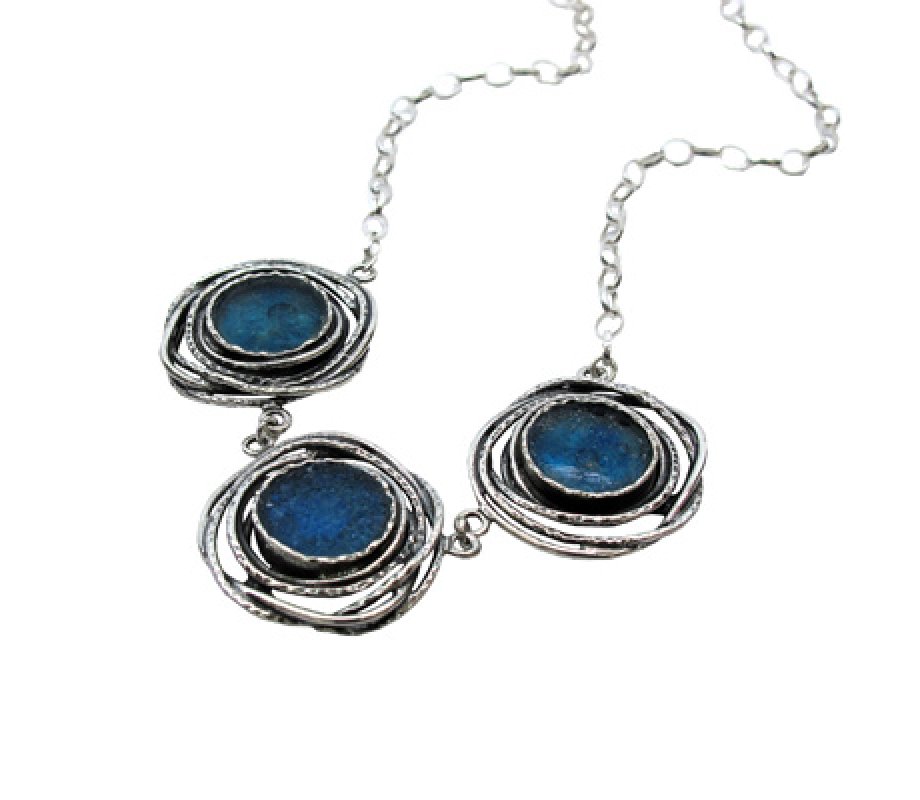 Michal Kirat Three-Piece Roman Glass Silver Necklace - Birds Nest Design