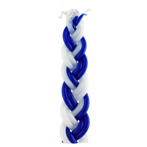 Mini Two in One, Braided Blue and White Havdalah Candle with Small Spice Box