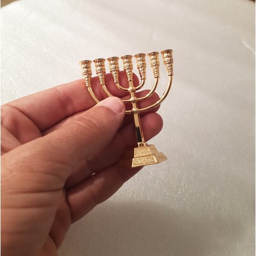 Miniature 7-Branch Menorah For Decoration, Gold - 2.6