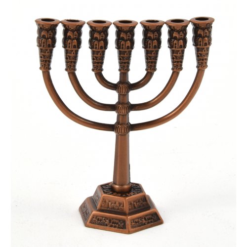 Miniature 7-Branch Menorah for Decoration, Copper - 2.6 Inches Height