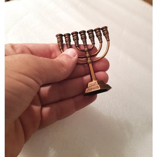 Miniature 7-Branch Menorah for Decoration, Copper - 2.6 Inches Height