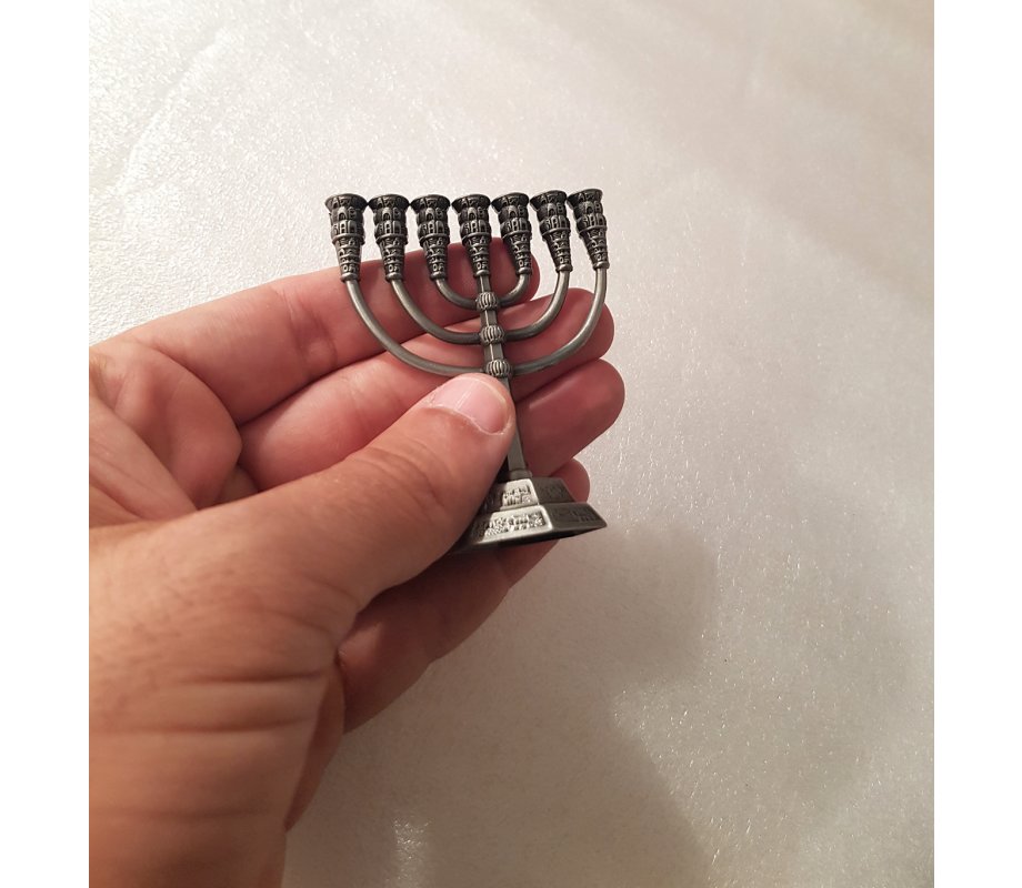 Miniature 7-Branch Menorah for Decoration, Pewter - 2.6 Inches Height