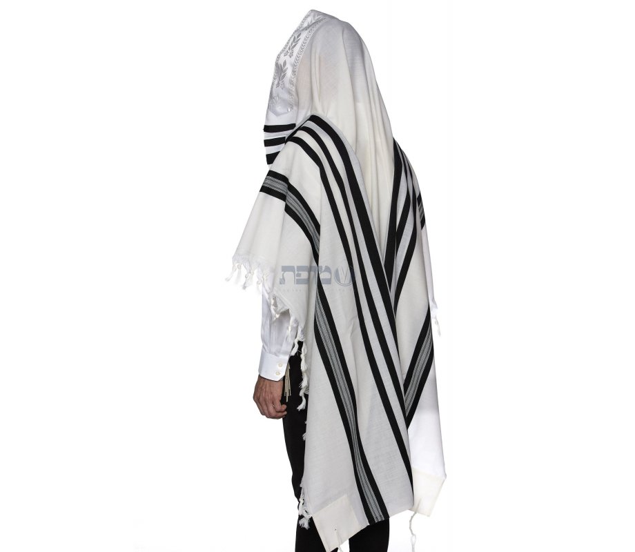 Modim Classic Wool Tallit Prayer Shawl - Black Stripes