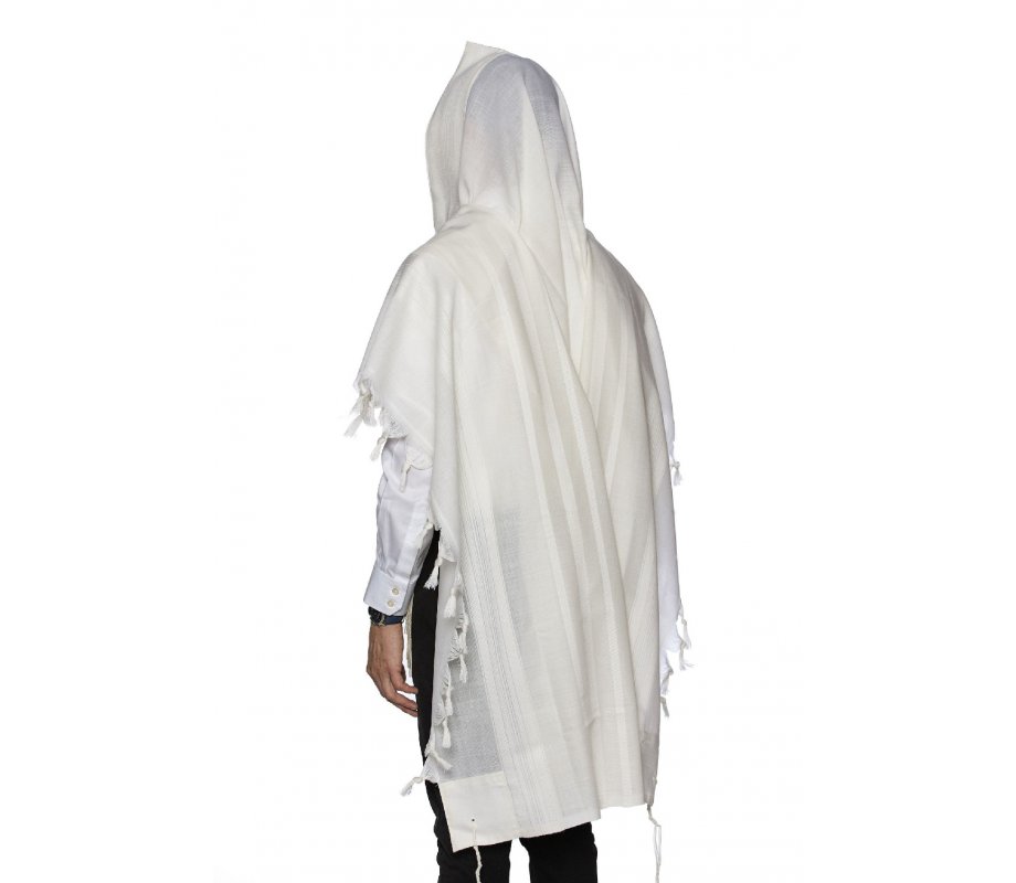 Modim Classic Wool Tallit Prayer Shawl - Pure White