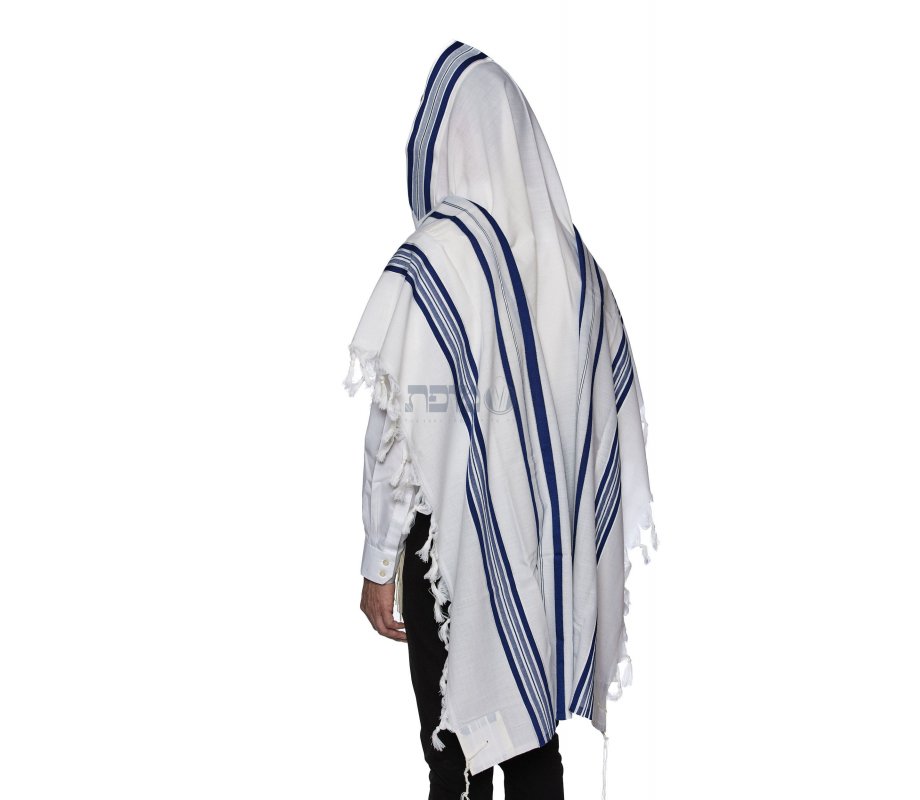 Modim Classic Wool Tallit Prayer Shawl - Royal Blue Stripes