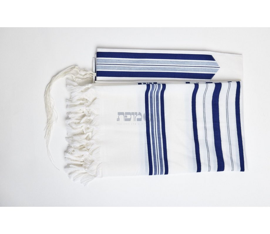 Modim Classic Wool Tallit Prayer Shawl - Royal Blue Stripes