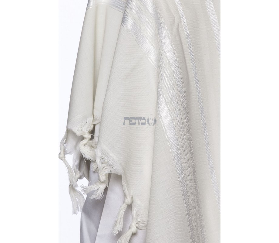 Modim Classic Wool Tallit Prayer Shawl - Shiny White Stripes