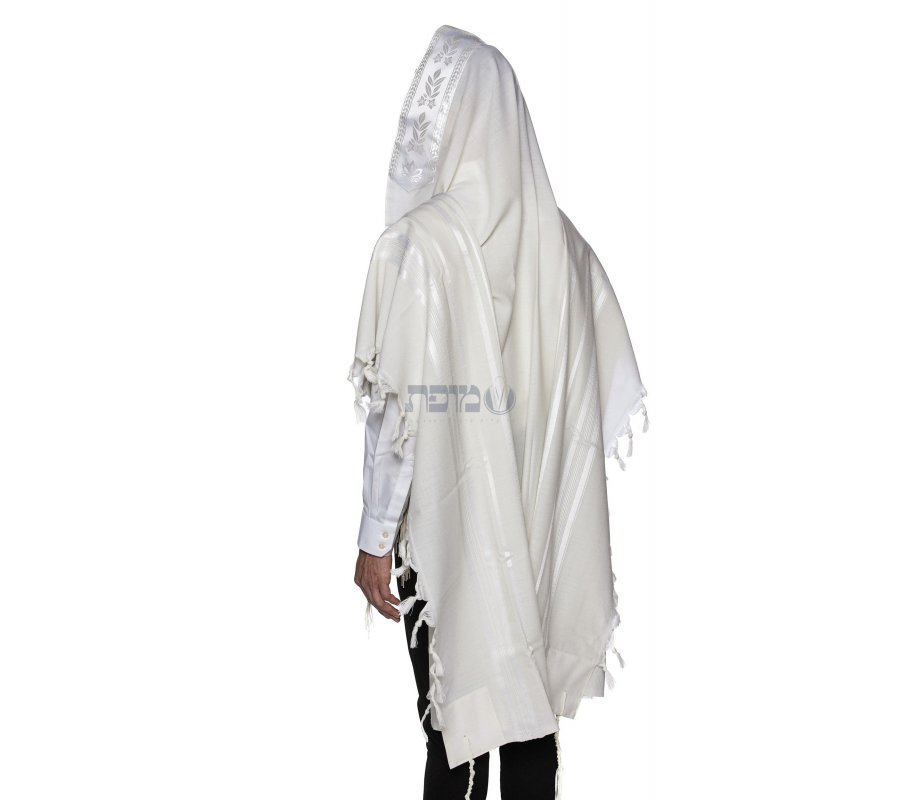 Modim Classic Wool Tallit Prayer Shawl - Shiny White Stripes