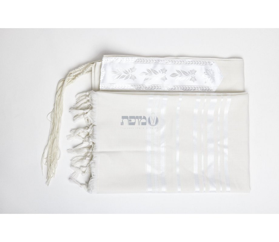 Modim Classic Wool Tallit Prayer Shawl - Shiny White Stripes