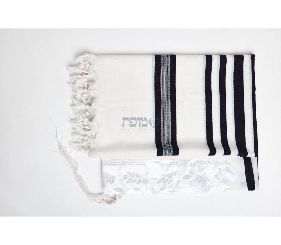Modim Wool Tallit Non Slip Prayer Shawl - Black Stripes