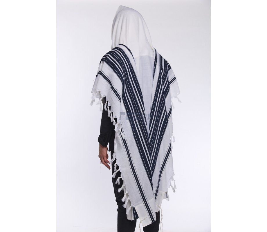 Mussaf Wool Tallit Non Slip Prayer Shawl - Navy Stripes
