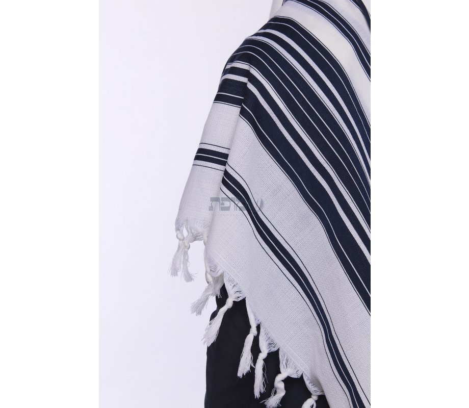 Mussaf Wool Tallit Non Slip Prayer Shawl - Navy Stripes