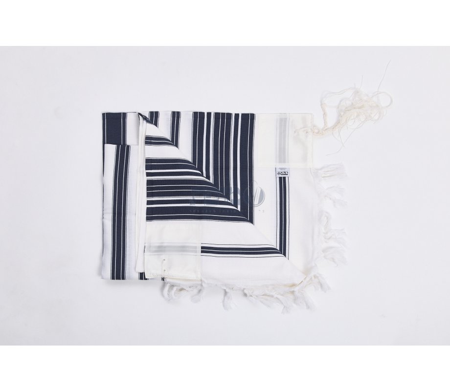 Mussaf Wool Tallit Non Slip Prayer Shawl - Navy Stripes