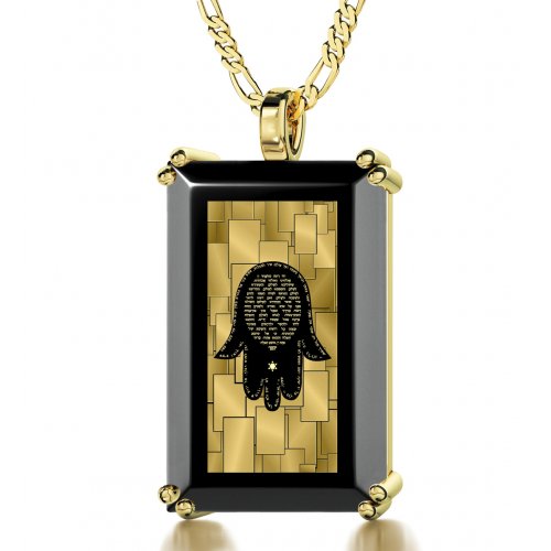 Nano Jewelry Gold Plated Jewish Pendant For Men Hamsa With Traveler's Prayer