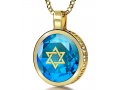 Nano Jewelry Gold Plated Round Star of David Jewelry with Song of Ascents - Blue