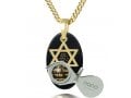 Nano Jewelry Gold Star of David Shema Onyx Mens Pendant by Nano Jewelry