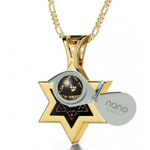 Nano Jewelry Gold Star of David and Shema Necklace