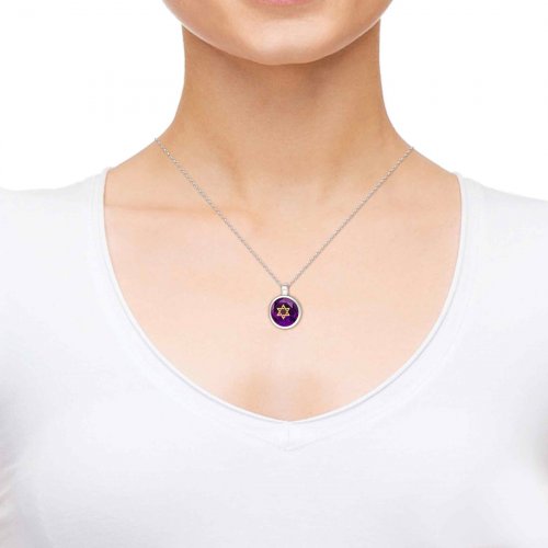 Nano Jewelry Round Silver Star of David Jewelry with Song of Ascents - Purple