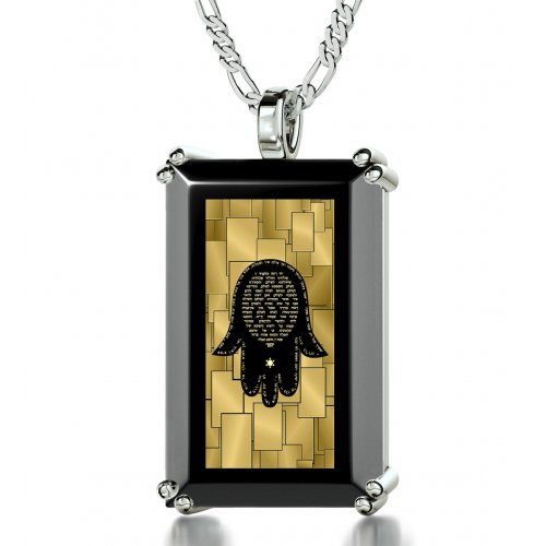 Nano Jewelry Silver Jewish Pendant For Men Hamsa With The Traveler's Prayer