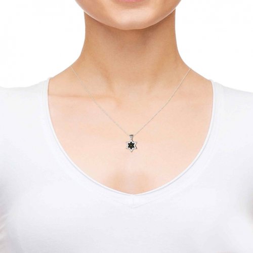 Nano Jewelry Silver Star of David and Shema Necklace