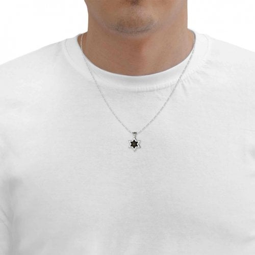 Nano Jewelry Silver Star of David and Shema Necklace