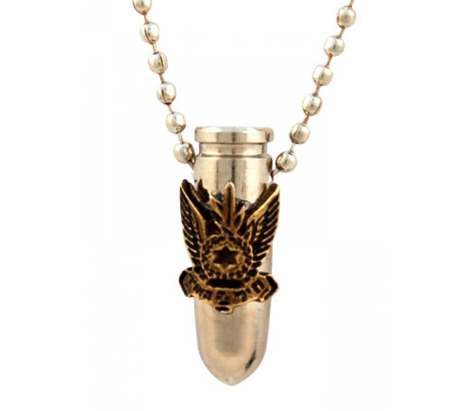 Necklace, Bronze Israeli Army Bullet Metal Pendant - Air Force Emblem