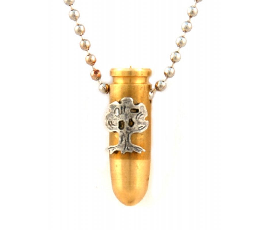 Necklace, Bronze Israeli Army Bullet Pendant with Golani Tree Emblem - Ball Chain