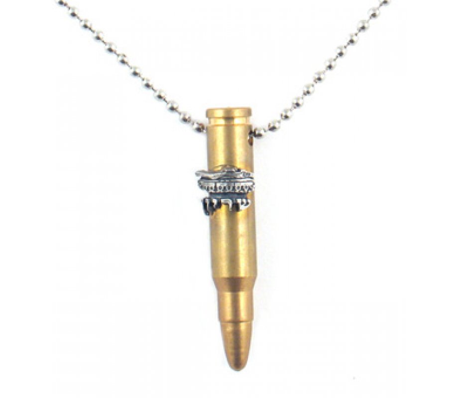 Necklace, Bronze Israeli Army M-16 Rifle Bullet Pendant - Armored Corps Symbol
