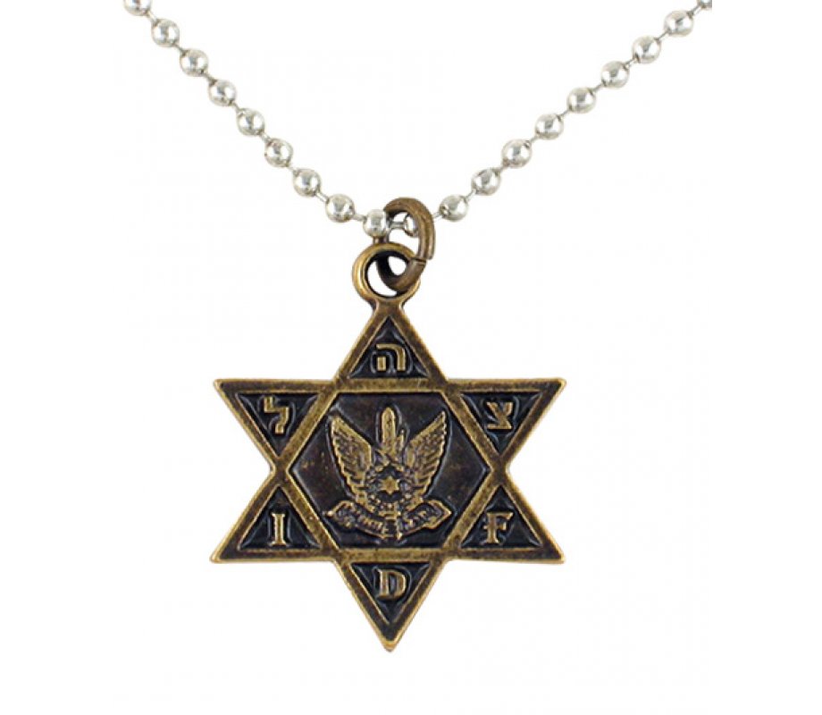 Necklace, Bronze Star of David IDF Pendant with Air Force Emblem - Ball Chain