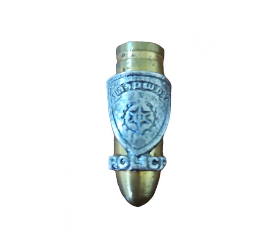 Necklace, Israeli Army Bullet Bronze Pendant with Police Badge - Ball Chain