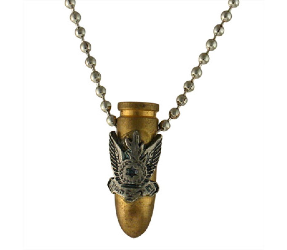 Necklace with Israeli Army Bullet Bronze Pendant & Embossed Air Force Emblem