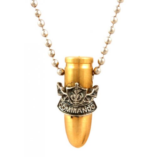 Necklace with Israeli Army Bullet Bronze Pendant, Commando Symbol - Ball Chain
